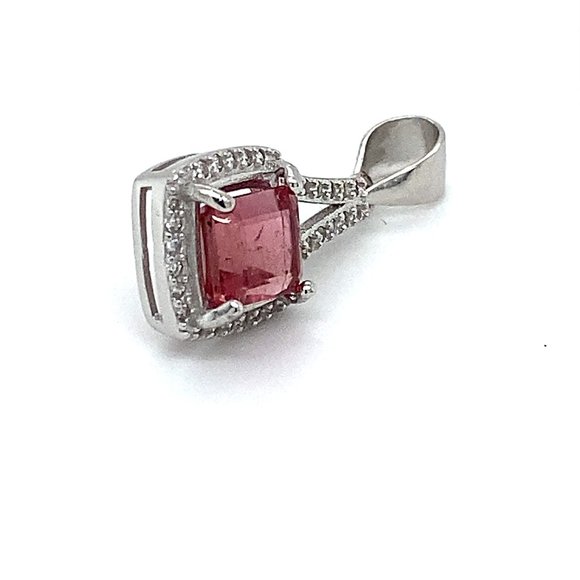 Red Tourmaline 1.80ct White Gold Silver Pendant - Picture 3 of 6